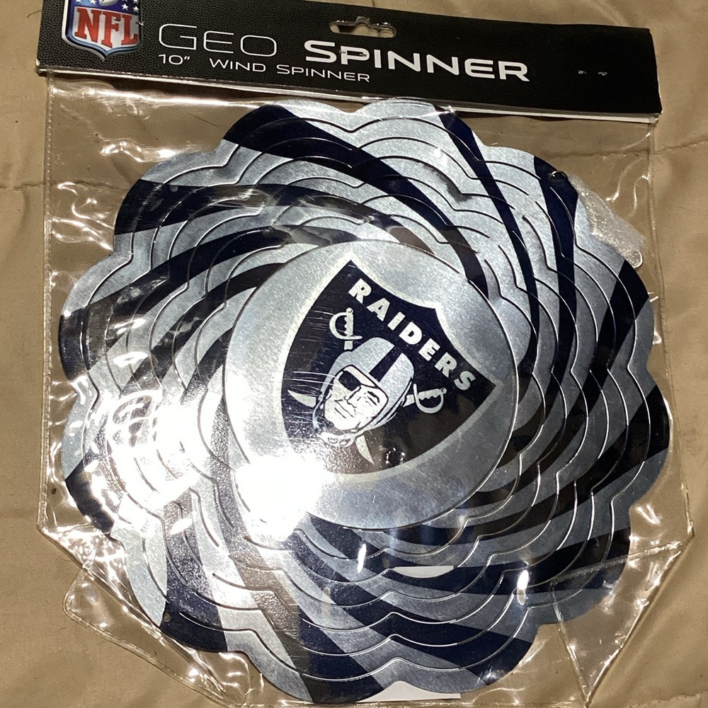 RARE NFL Raiders Silver and Black Geo Wind Spinner